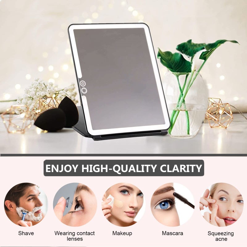 deweisn Folding Lighted Makeup Mirror with 72 LEDs 3 Colors Light Modes USB Rechargable 1800mA Batteries Portable Ultra Thin Compact Vanity Mirror Dimmable Travel Mirror - Image 5